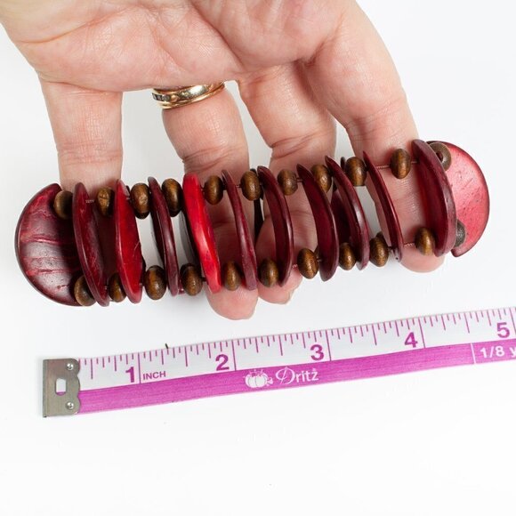 Red Stretch Bracelet - Wood Beads - Picture 6 of 6